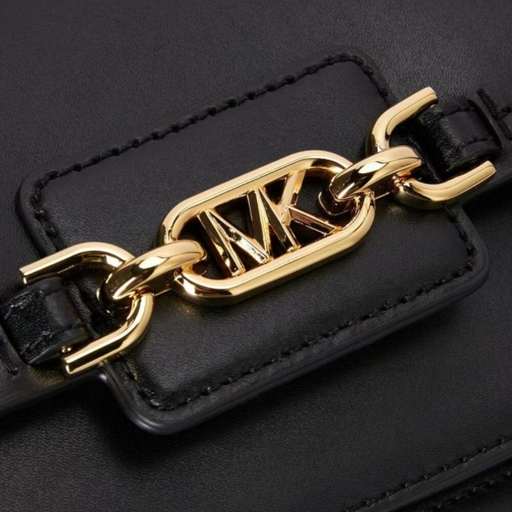 NEW ✅ Michael Kors Heather Large Leather Shoulder Bag BLACK ⭐ NEW - Picture 7 of 16